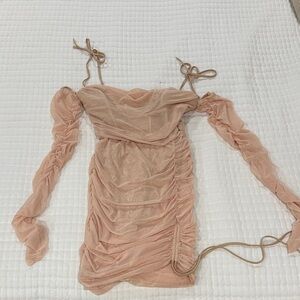 OhPolly Corset Ruched Tan Dress